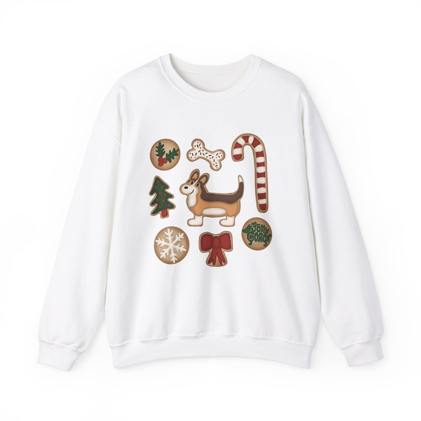 Sable Corgi Full Tail - Christmas Cookie Crewneck Sweatshirt - The Jolly Corgi