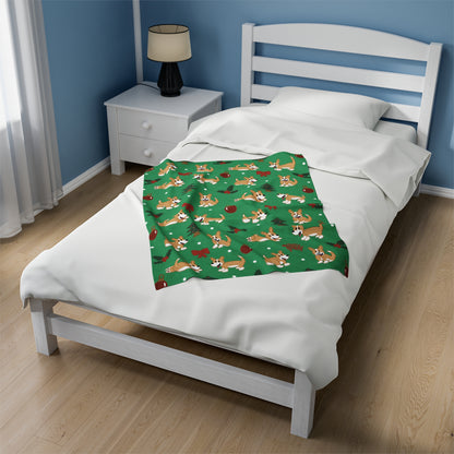 Fawn Corgi Full Tail - Christmas Velveteen Blanket - The Jolly Corgi