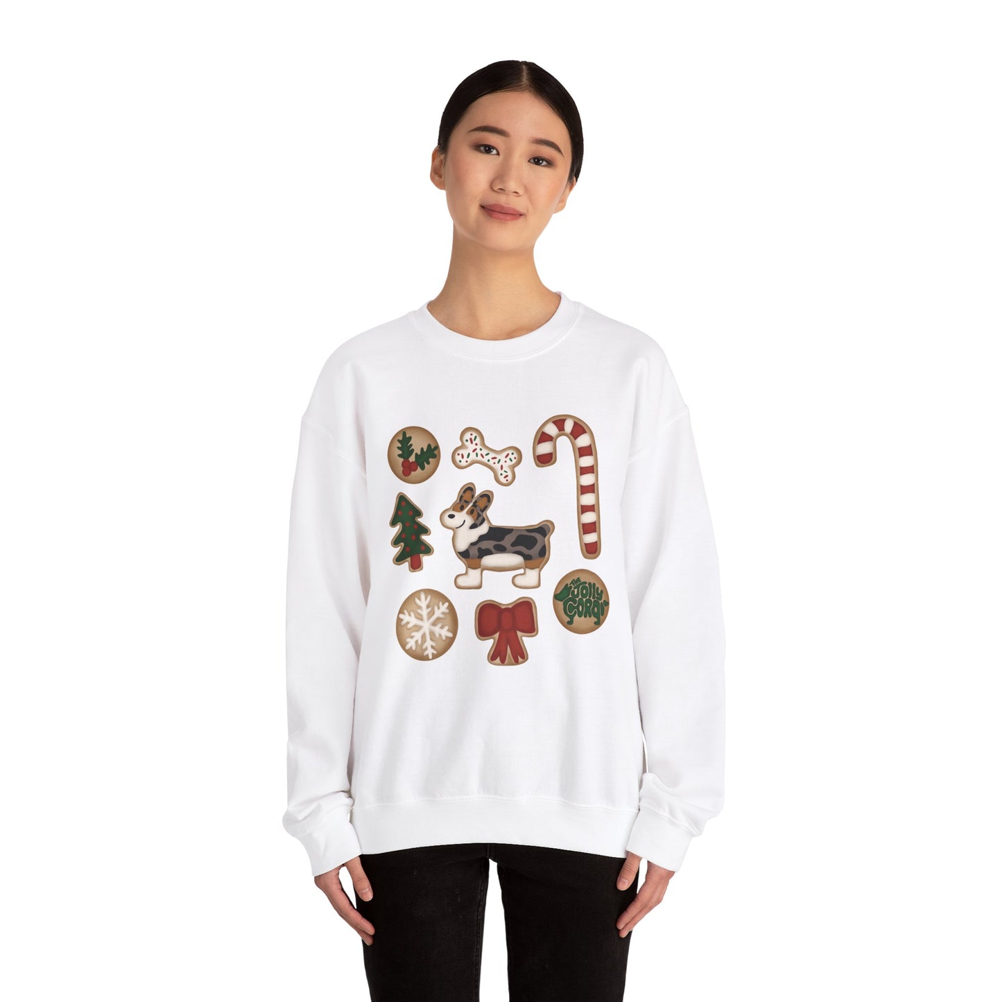 Merle Corgi Docked - Christmas Cookie Crewneck Sweatshirt - The Jolly Corgi