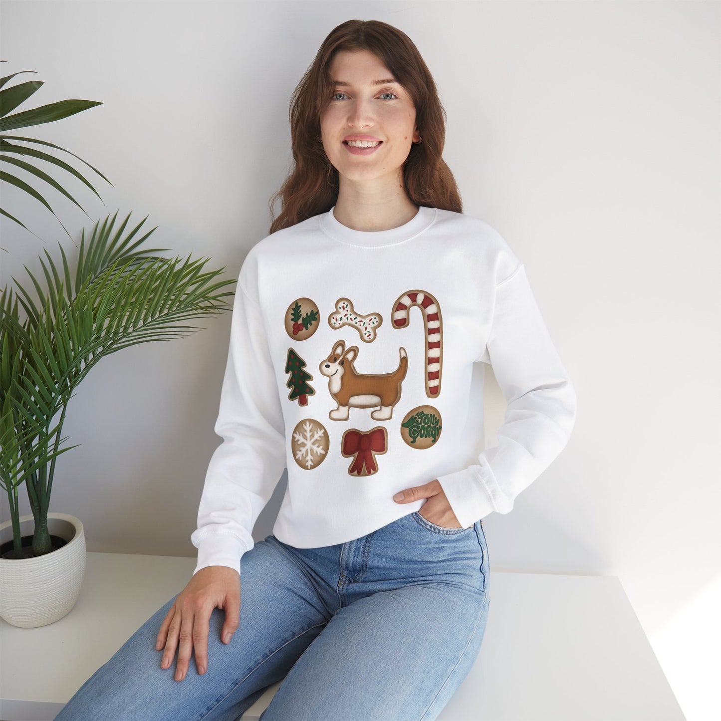 Red And White Corgi Full Tail - Christmas Cookie Crewneck Sweatshirt - The Jolly Corgi