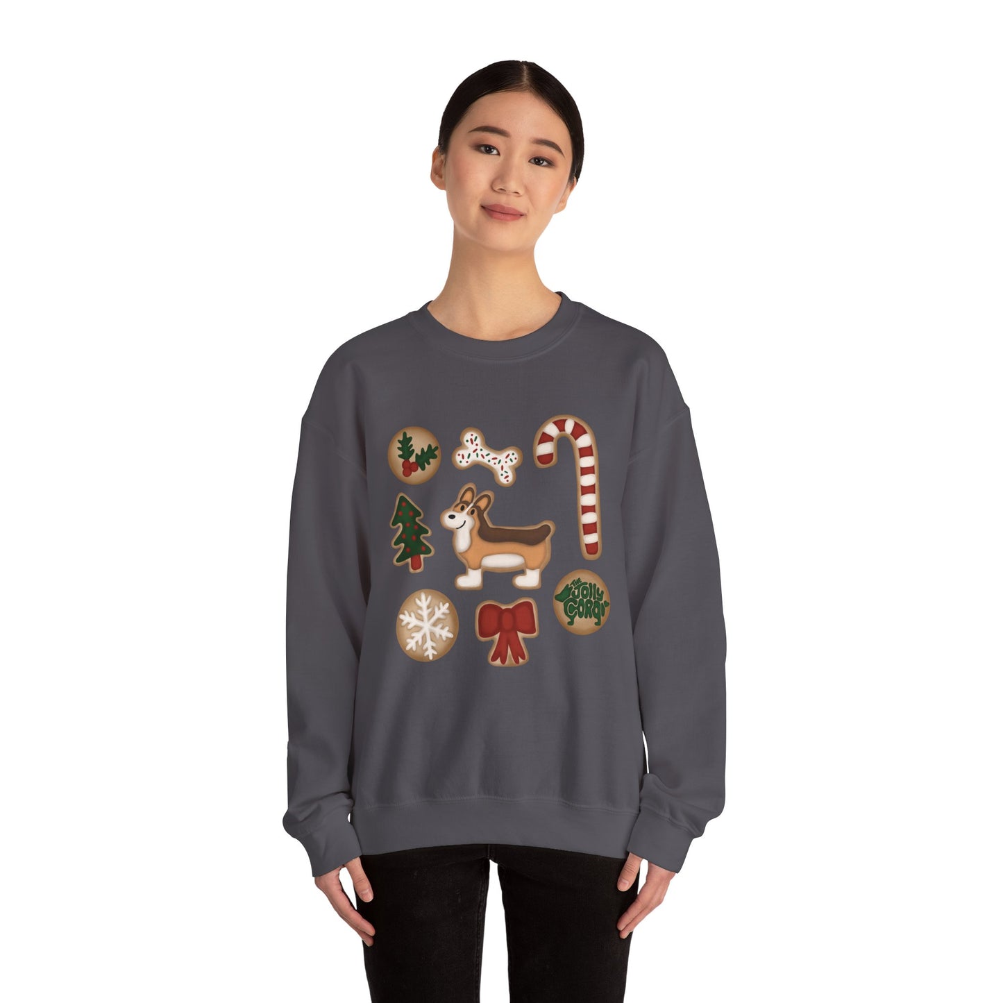 Sable Corgi Docked - Christmas Cookie Crewneck Sweatshirt - The Jolly Corgi