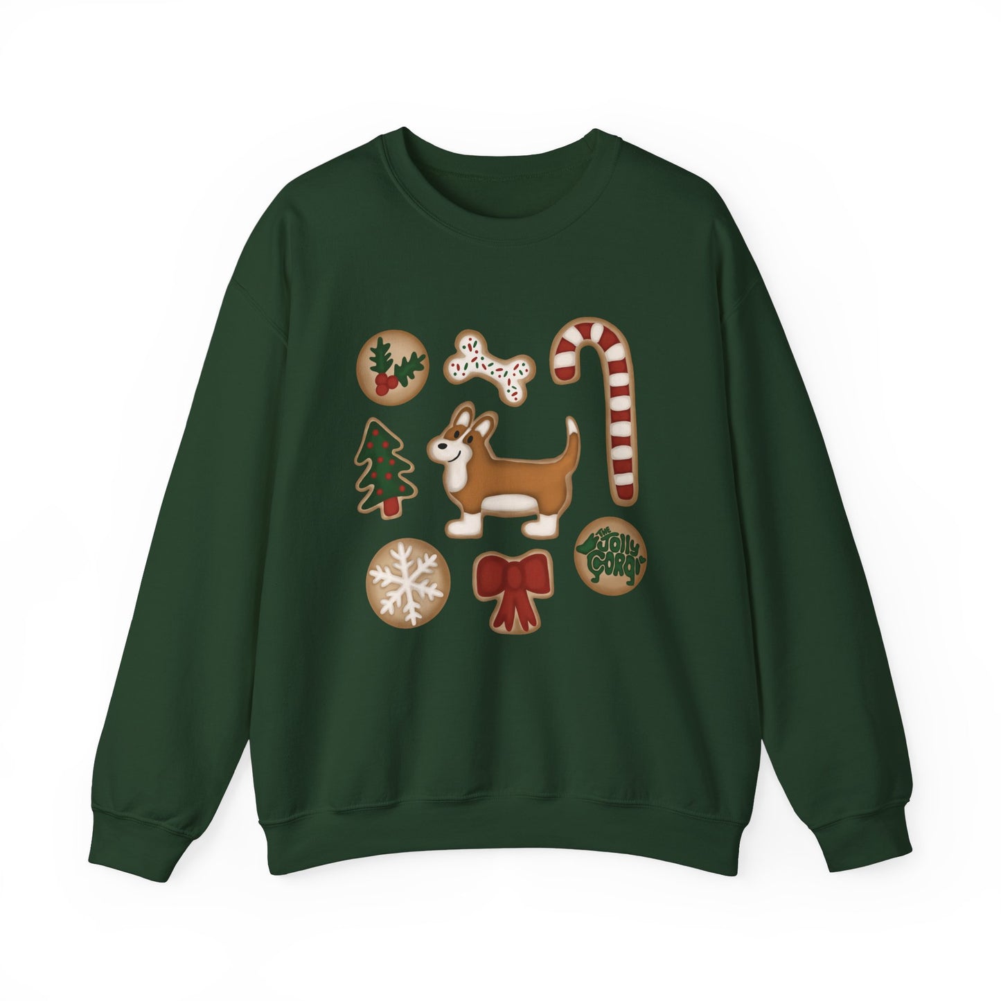 Red And White Corgi Full Tail - Christmas Cookie Crewneck Sweatshirt - The Jolly Corgi