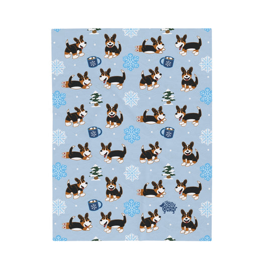 Black Headed Tri Corgi Full Tail- Winter Velveteen Blanket - The Jolly Corgi