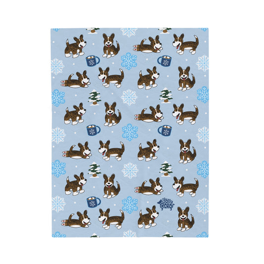 Brindle Corgi Full Tail - Winter Velveteen Blanket - The Jolly Corgi