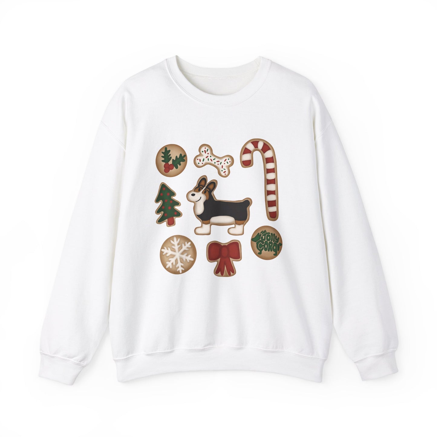 Black Headed Tri Corgi Docked - Christmas Cookie Crewneck Sweatshirt - The Jolly Corgi