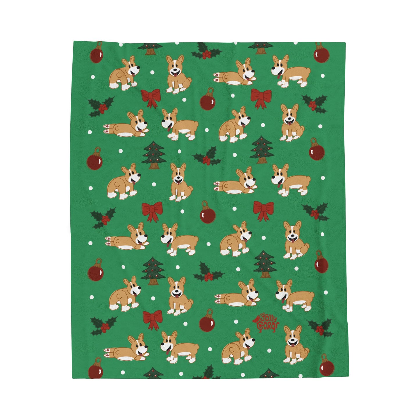 Fawn Corgi Docked - Christmas Velveteen Blanket - The Jolly Corgi