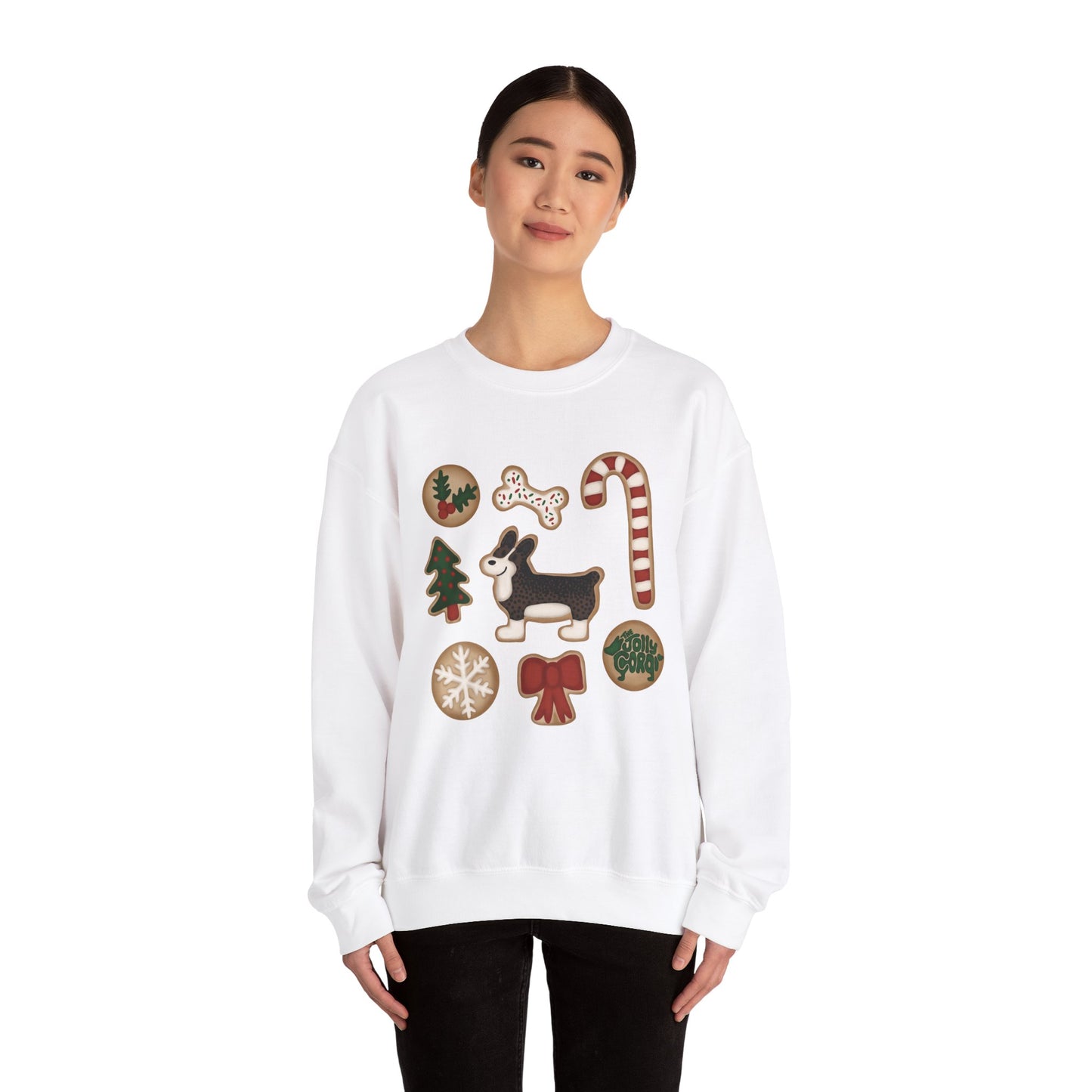 Brindle Corgi Docked - Christmas Cookie Crewneck Sweatshirt - The Jolly Corgi