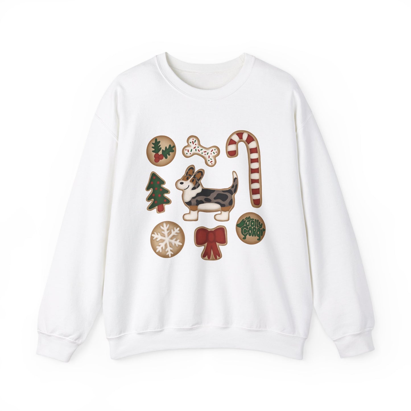 Merle Corgi Full Tail - Christmas Cookie Crewneck Sweatshirt - The Jolly Corgi