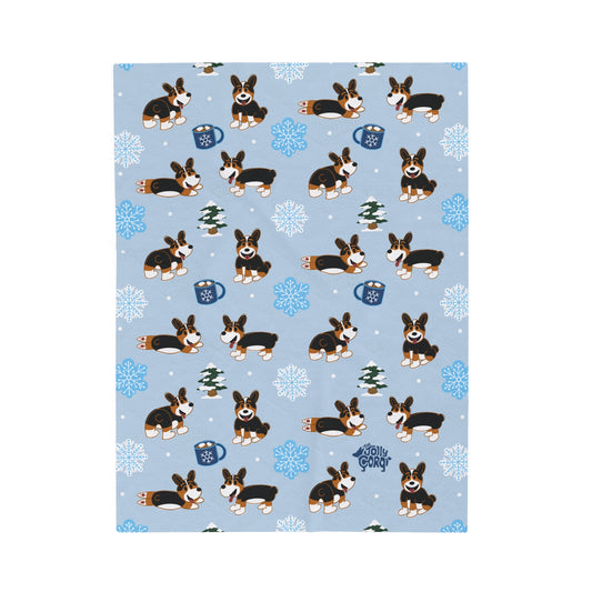 Black Headed Tri Corgi Docked - Winter Velveteen Blanket - The Jolly Corgi