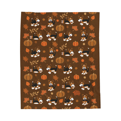 Red Headed Tri Corgi Full Tail - Brown Autumn Velveteen Blanket - The Jolly Corgi