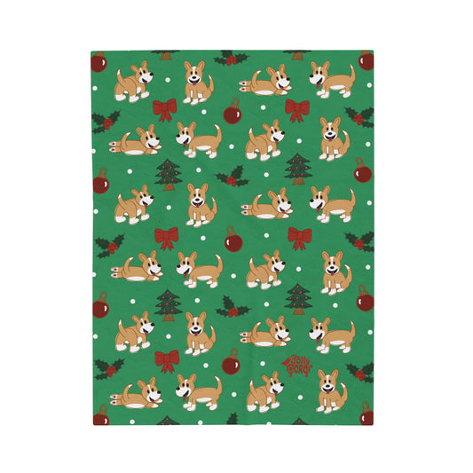 Fawn Corgi Full Tail - Christmas Velveteen Blanket - The Jolly Corgi