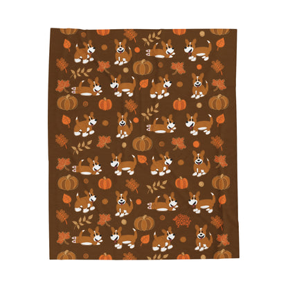 Red Corgi Full Tail - Brown Autumn Velveteen Blanket - The Jolly Corgi