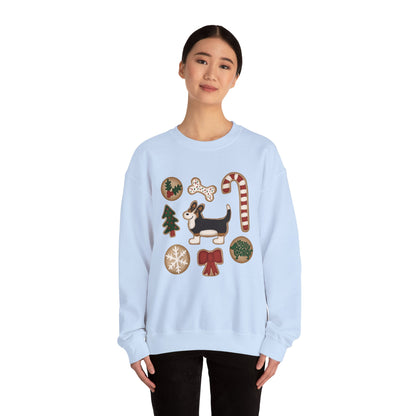 Black Headed Tri Corgi Full Tail - Christmas Cookie Crewneck Sweatshirt - The Jolly Corgi