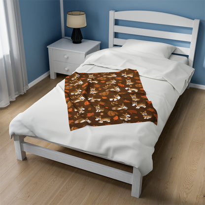 Sable Corgi Docked Tail - Brown Autumn Velveteen Blanket - The Jolly Corgi