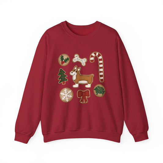 Red And White Corgi Docked - Christmas Cookie Crewneck Sweatshirt - The Jolly Corgi