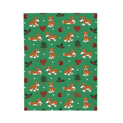 Red and White Corgi Docked - Christmas Velveteen Blanket - The Jolly Corgi