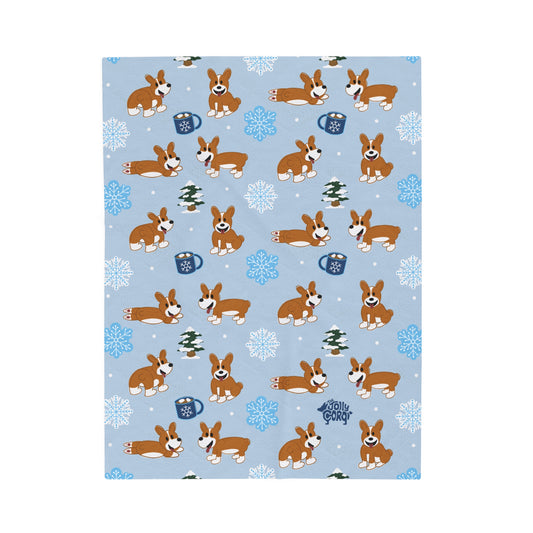 Red and White Corgi Docked - Winter Velveteen Blanket - The Jolly Corgi