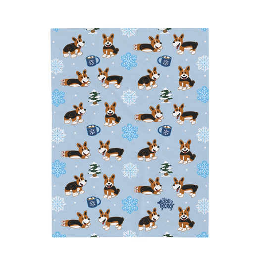 Red Headed Tri Corgi Docked - Winter Velveteen Blanket - The Jolly Corgi