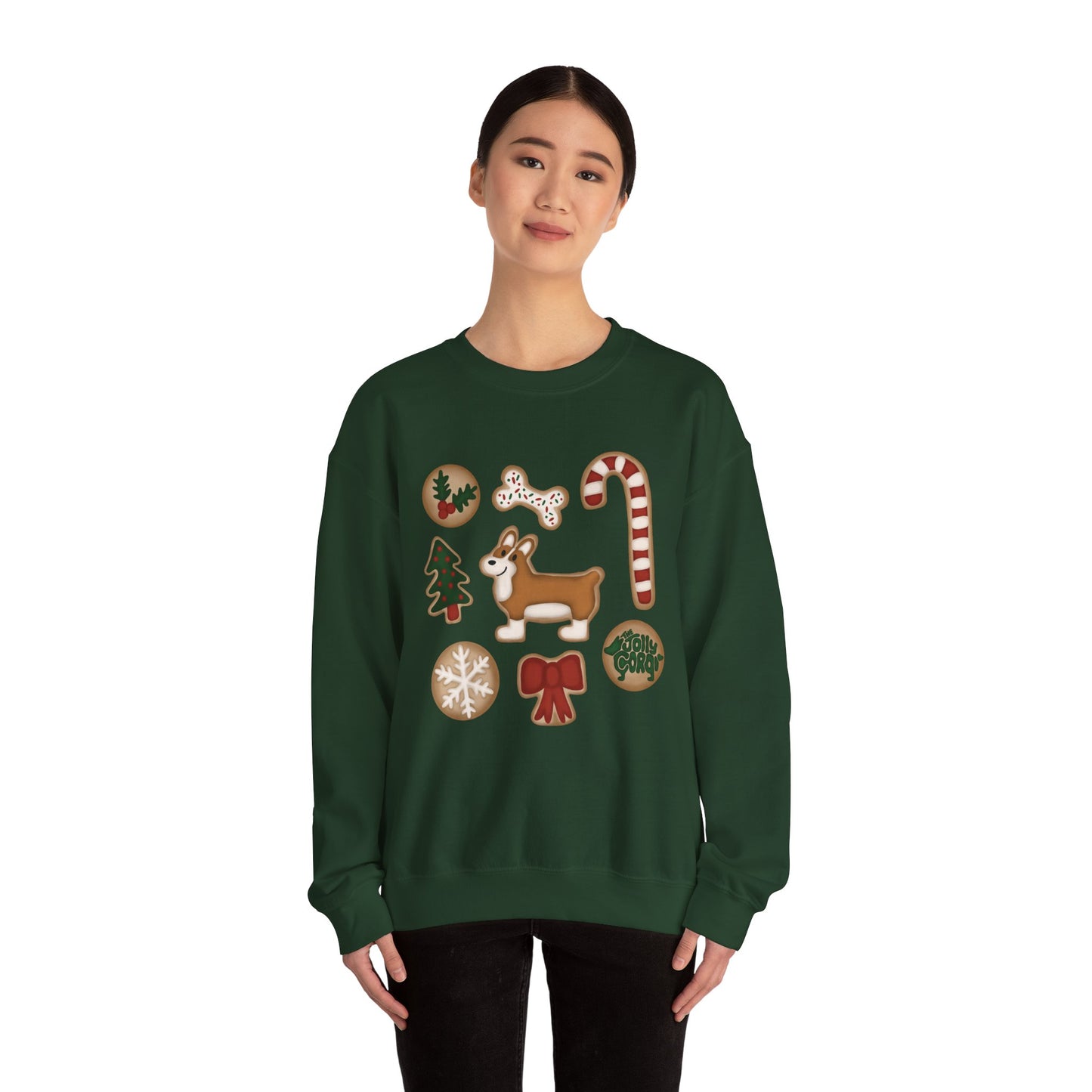 Red And White Corgi Docked - Christmas Cookie Crewneck Sweatshirt - The Jolly Corgi