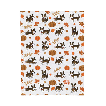 Brindle Corgi Full Tail - White Autumn Velveteen Blanket - The Jolly Corgi