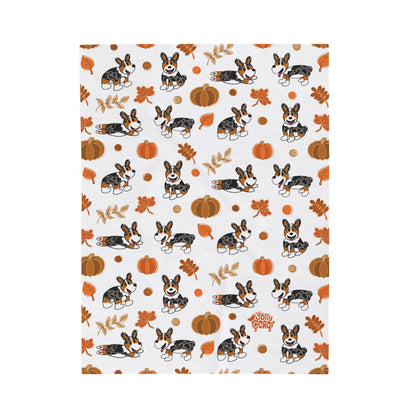 Merle Corgi Docked Tail - White Autumn Velveteen Blanket - The Jolly Corgi