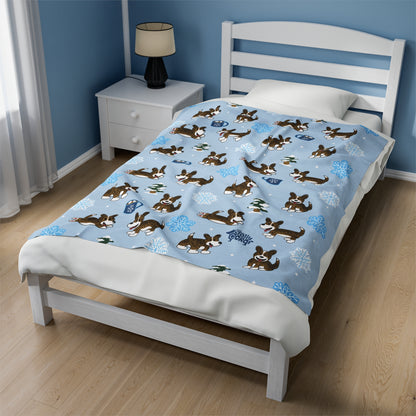 Brindle Corgi Full Tail - Winter Velveteen Blanket - The Jolly Corgi