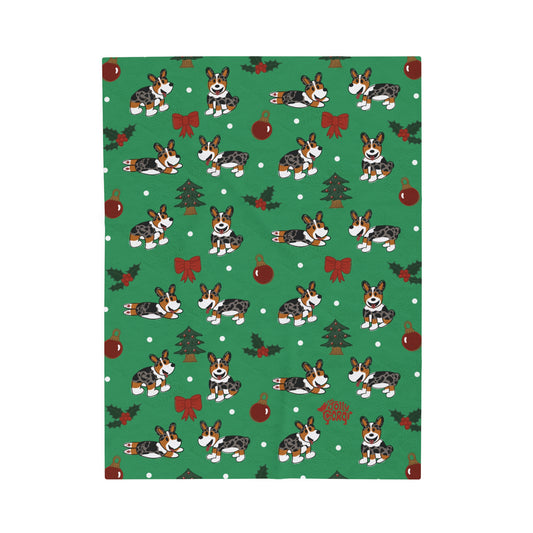 Merle Corgi Docked - Christmas Velveteen Blanket - The Jolly Corgi