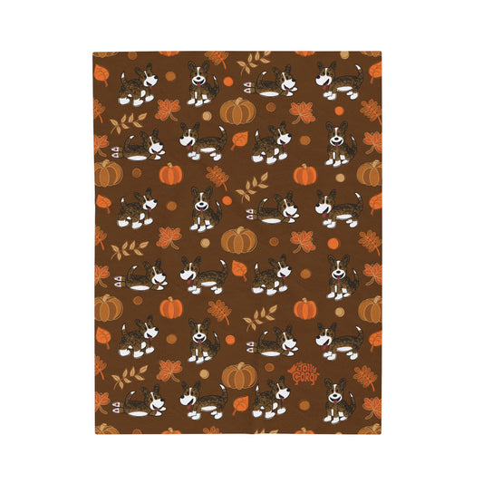 Brindle Corgi Full Tail - Brown Autumn Velveteen Blanket - The Jolly Corgi