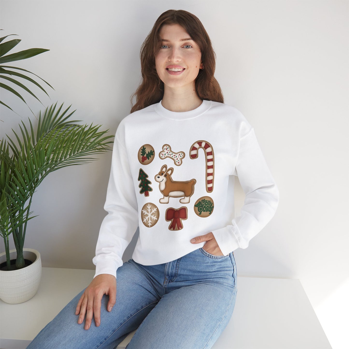 Red And White Corgi Docked - Christmas Cookie Crewneck Sweatshirt - The Jolly Corgi