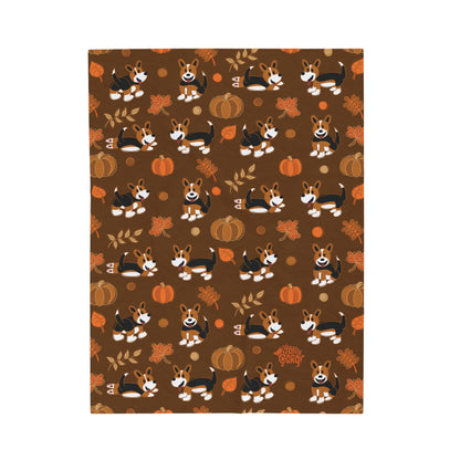 Red Headed Tri Corgi Full Tail - Brown Autumn Velveteen Blanket - The Jolly Corgi