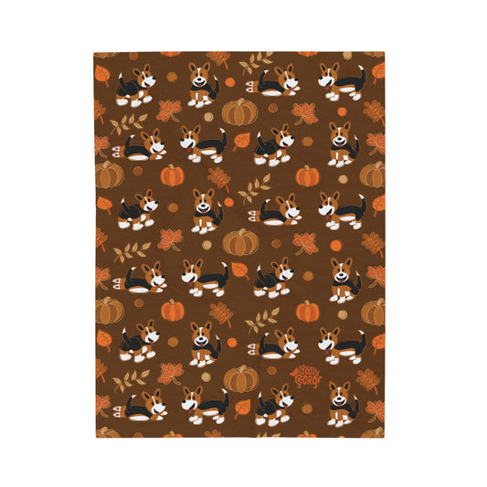 Red Headed Tri Corgi Full Tail - Brown Autumn Velveteen Blanket - The Jolly Corgi