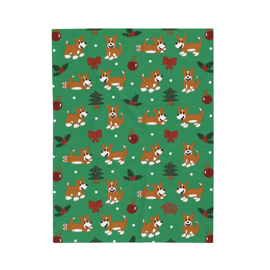 Red and White Corgi Full Tail - Christmas Velveteen Blanket - The Jolly Corgi