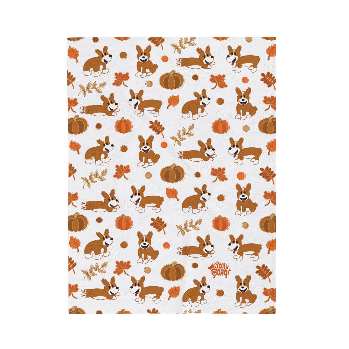 Red Corgi Docked Tail - White Autumn Velveteen Blanket - The Jolly Corgi