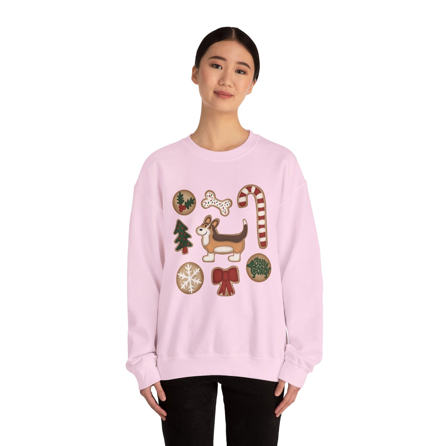 Sable Corgi Full Tail - Christmas Cookie Crewneck Sweatshirt - The Jolly Corgi