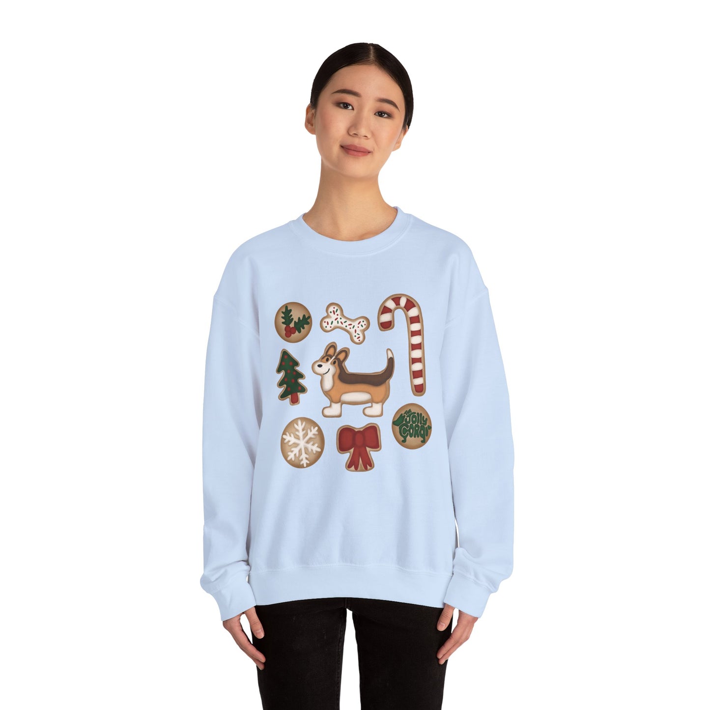 Sable Corgi Full Tail - Christmas Cookie Crewneck Sweatshirt - The Jolly Corgi