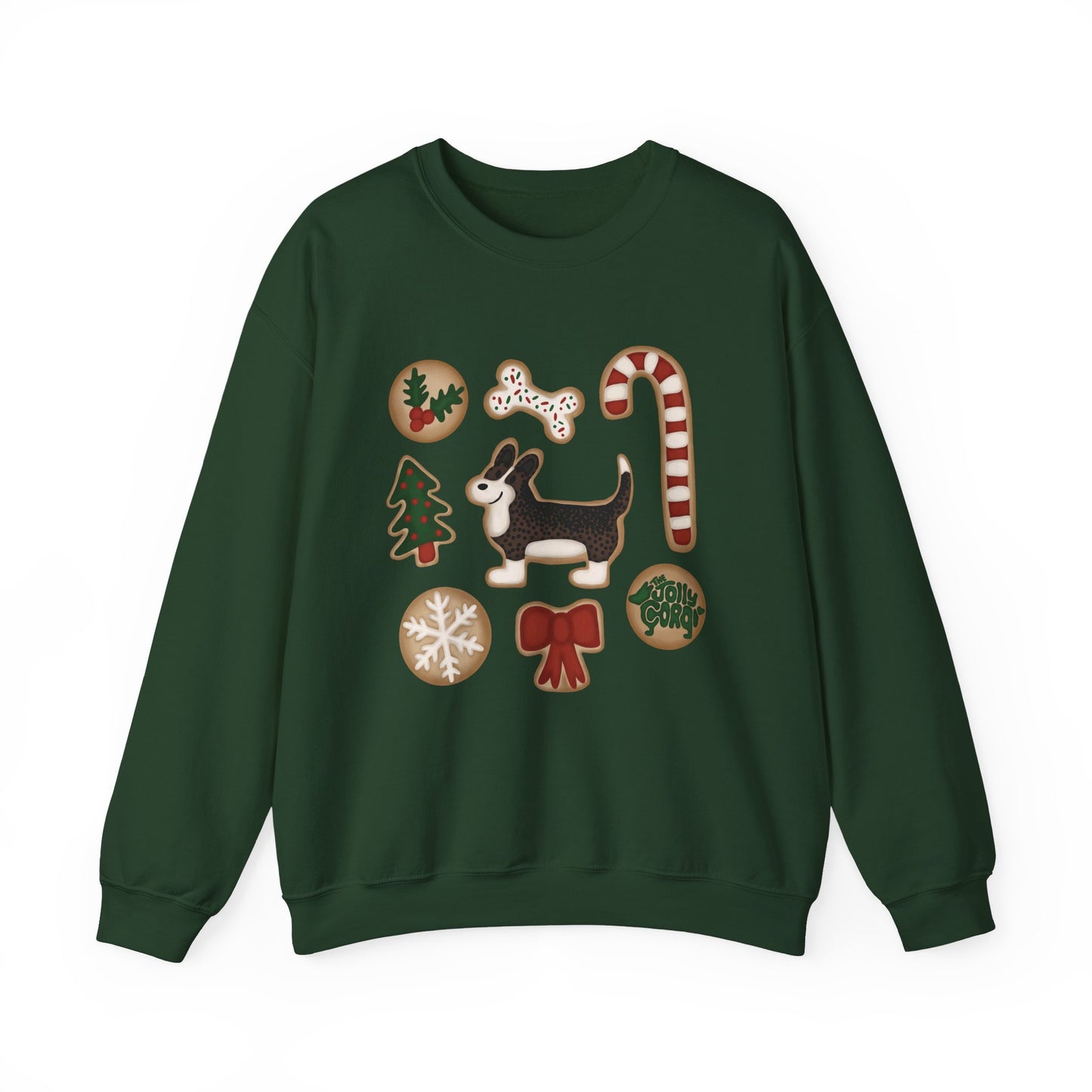 Brindle Corgi Full Tail - Christmas Cookie Crewneck Sweatshirt - The Jolly Corgi