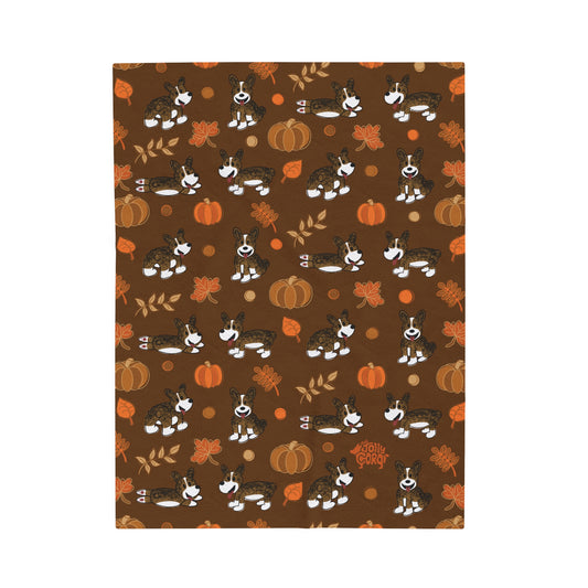 Brindle Corgi Docked Tail - Brown Autumn Velveteen Blanket - The Jolly Corgi