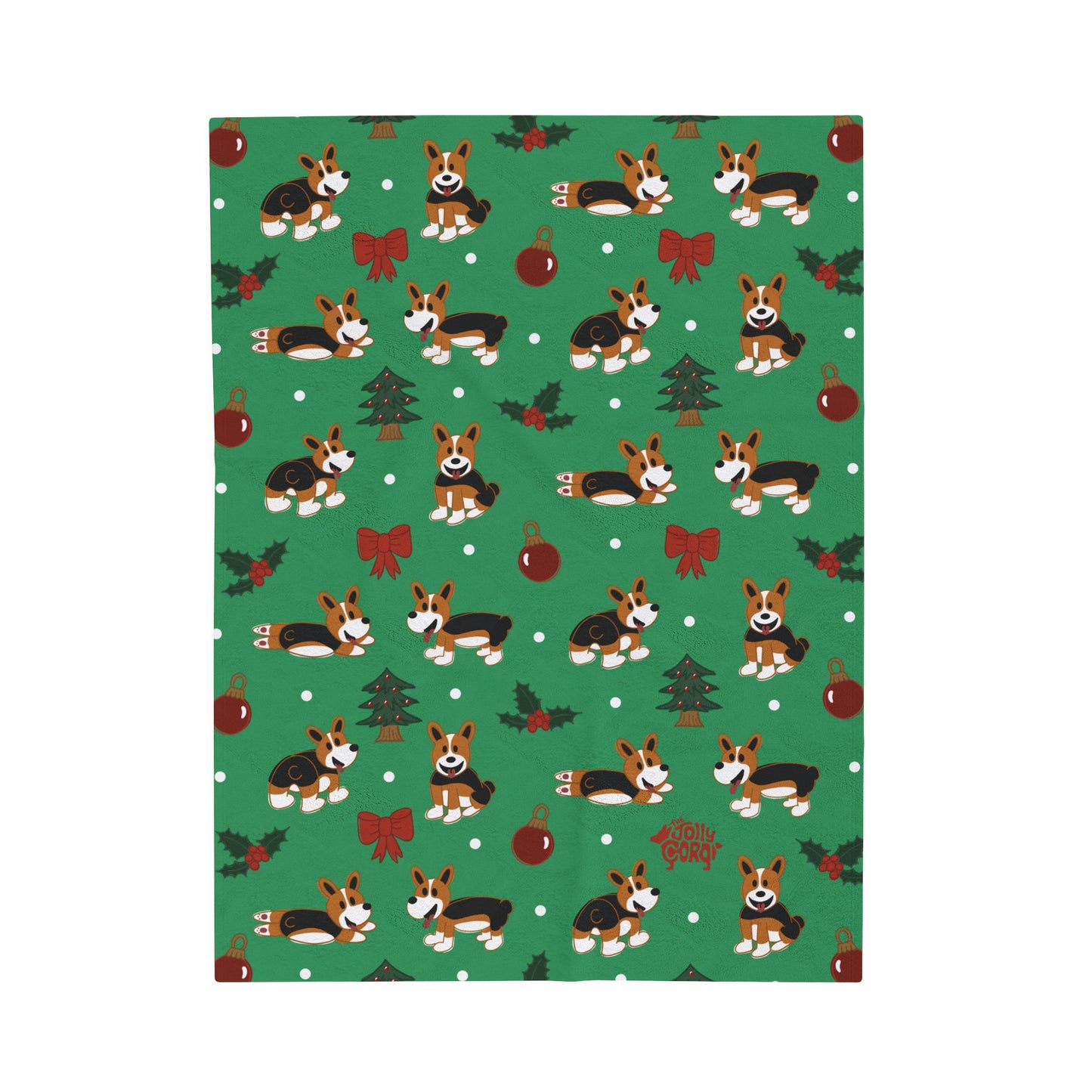 Red Headed Tri Corgi Docked - Christmas Velveteen Blanket - The Jolly Corgi