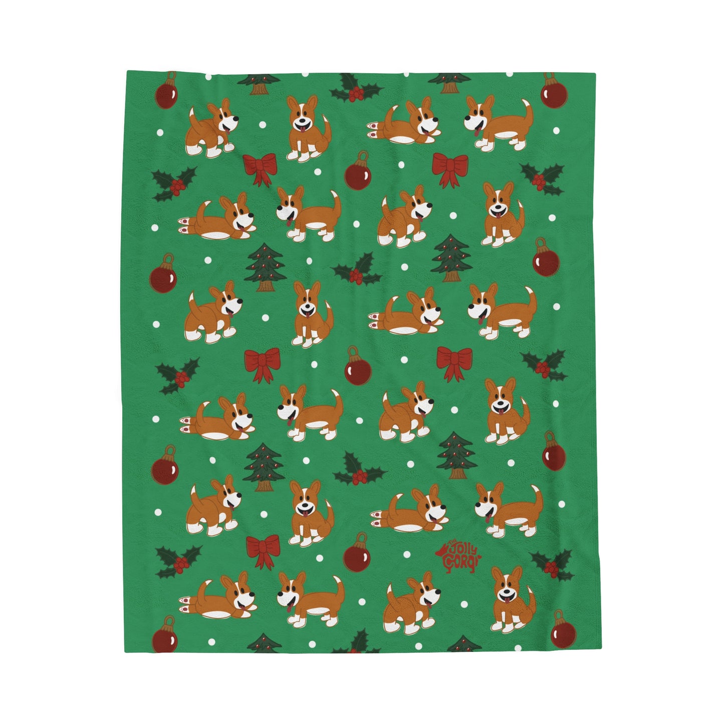 Red and White Corgi Full Tail - Christmas Velveteen Blanket - The Jolly Corgi