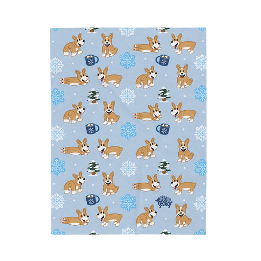 Fawn Corgi Docked - Winter Velveteen Blanket - The Jolly Corgi