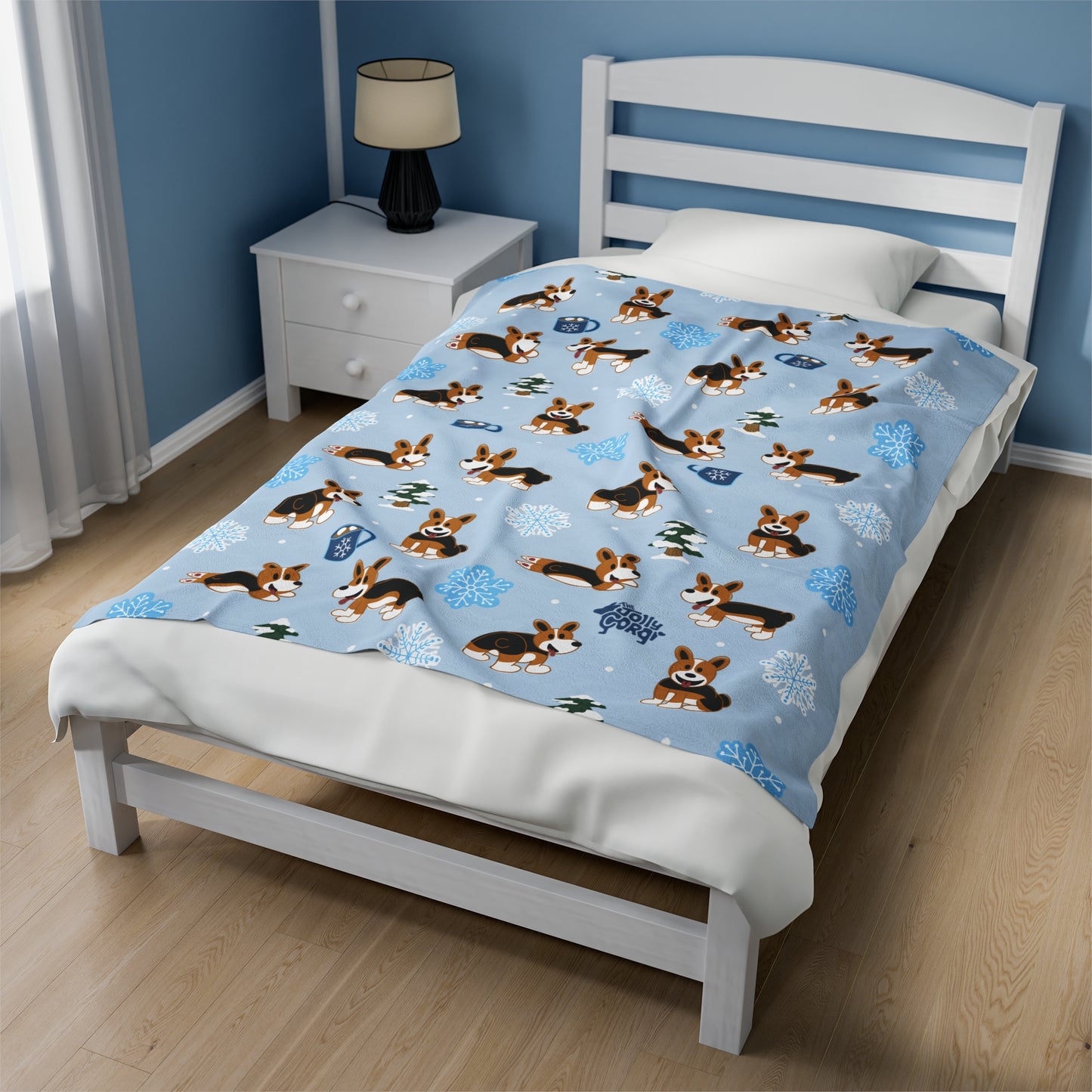 Red Headed Tri Corgi Docked - Winter Velveteen Blanket - The Jolly Corgi