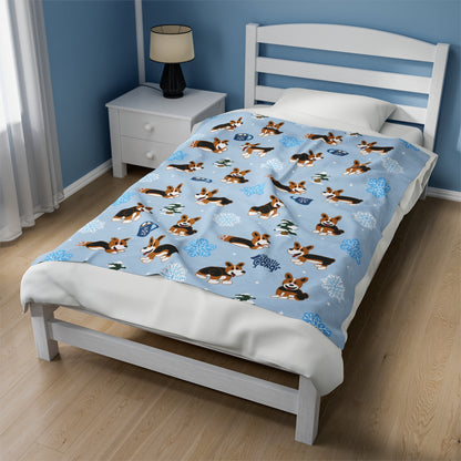 Red Headed Tri Corgi Docked - Winter Velveteen Blanket - The Jolly Corgi