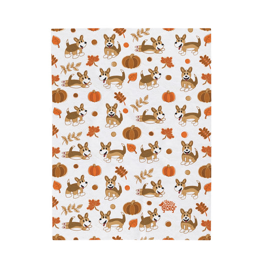 Sable Corgi Full Tail - White Autumn Velveteen Blanket - The Jolly Corgi