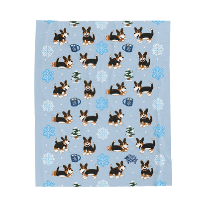 Black Headed Tri Corgi Full Tail- Winter Velveteen Blanket - The Jolly Corgi