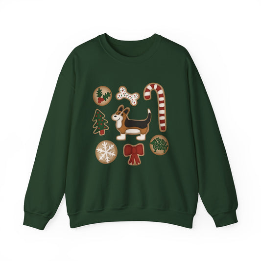 Red Headed Tri Corgi Full Tail - Christmas Cookie Crewneck Sweatshirt - The Jolly Corgi