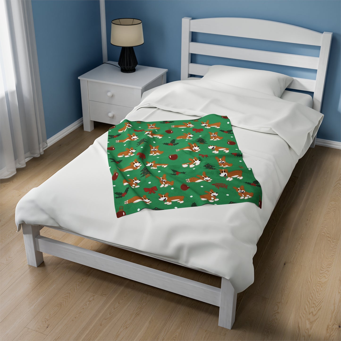 Red and White Corgi Docked - Christmas Velveteen Blanket - The Jolly Corgi