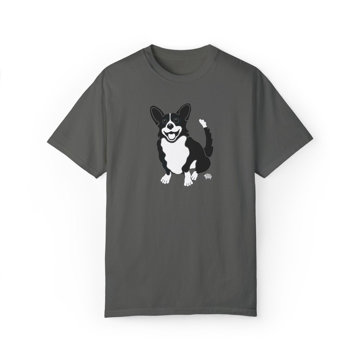 Black Corgi With Tail - Comfort Colors Shirt - The Jolly Corgi