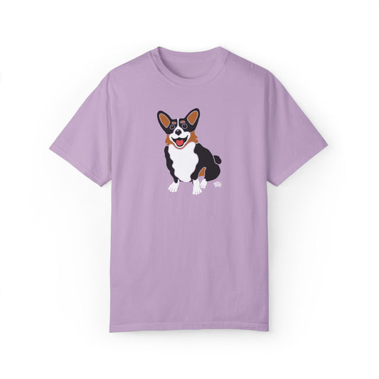 Black Headed Tri Color Corgi Docked - Comfort Colors Shirt - The Jolly Corgi