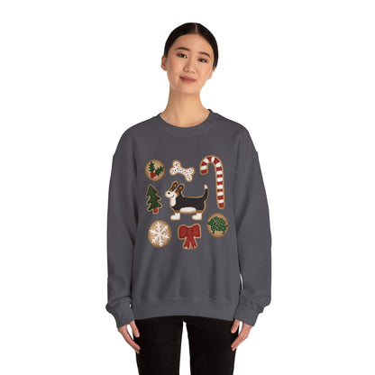 Black Headed Tri Corgi Full Tail - Christmas Cookie Crewneck Sweatshirt - The Jolly Corgi