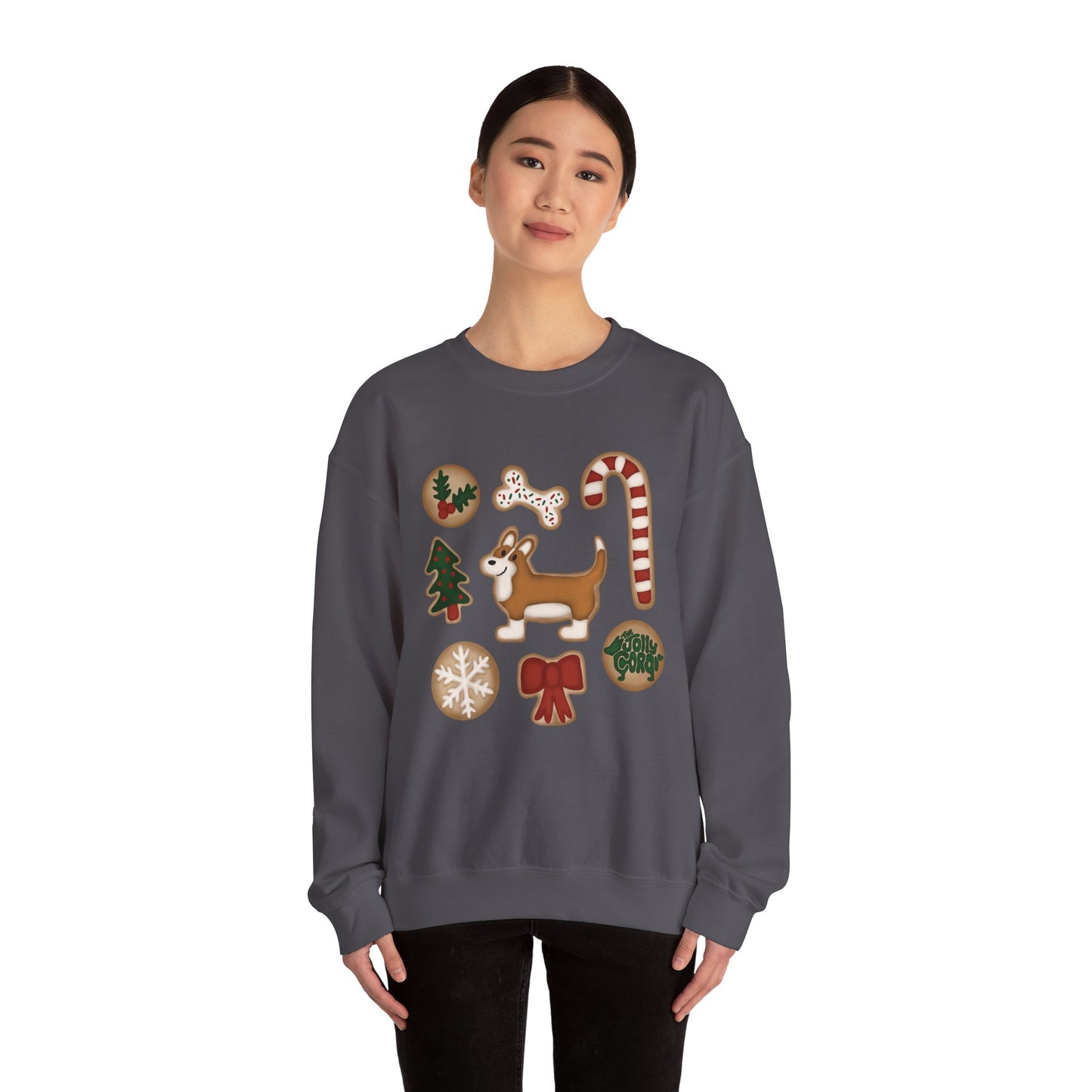 Red And White Corgi Full Tail - Christmas Cookie Crewneck Sweatshirt - The Jolly Corgi